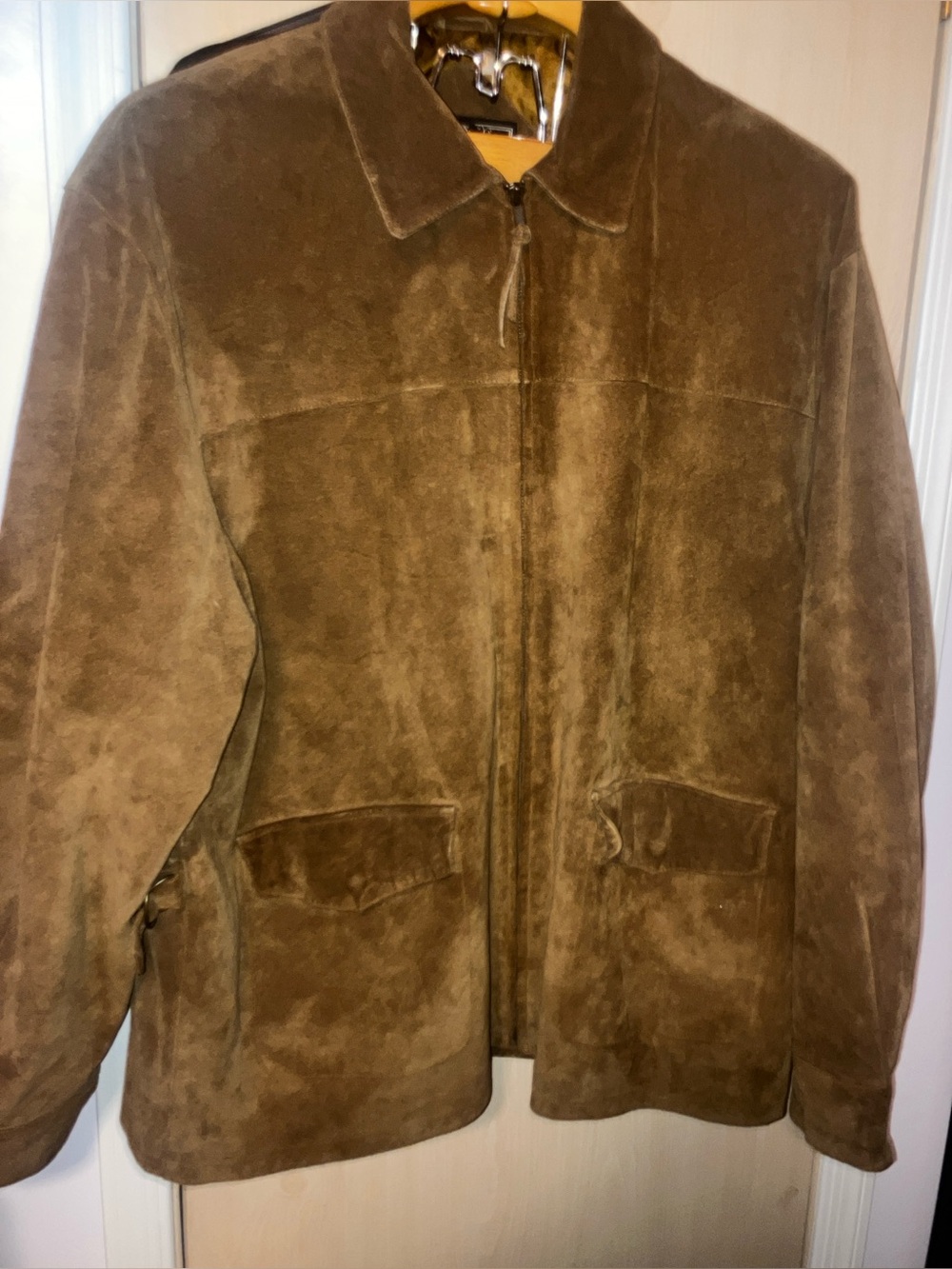 Harold Powell vintage Men's Brown Suede 2XL Zip-Front Jacket. Satin lining